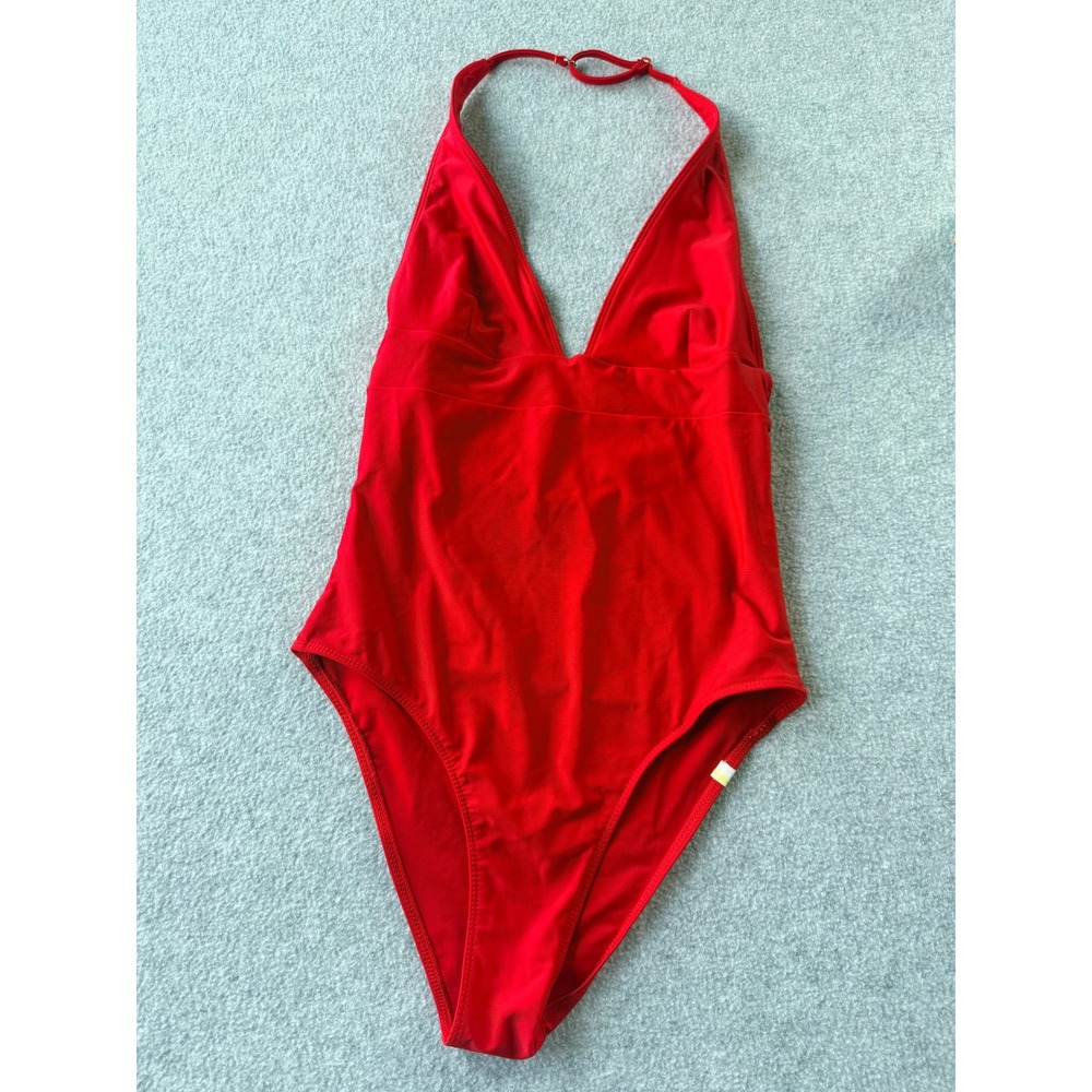 Summersalt Red Halter One Piece Swimsuit High Leg V-Neck Recycled Size 6 READ